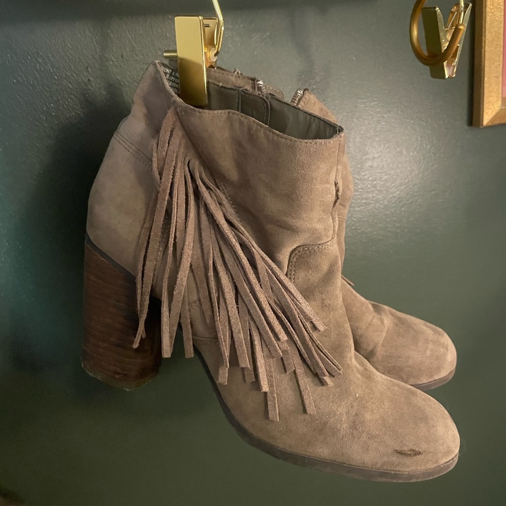 Rocket Dog Fringe Suede Ankle Booties - Brown